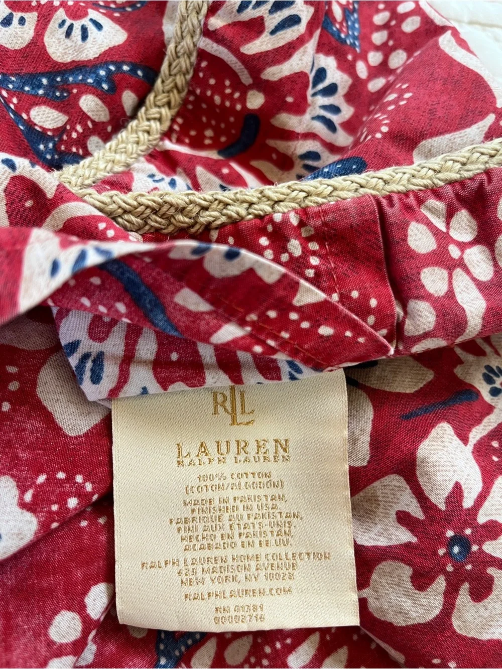 x2 Ralph Lauren Villa Martine KING Pillow Shams Red Blue Floral Jute Trim Cotton